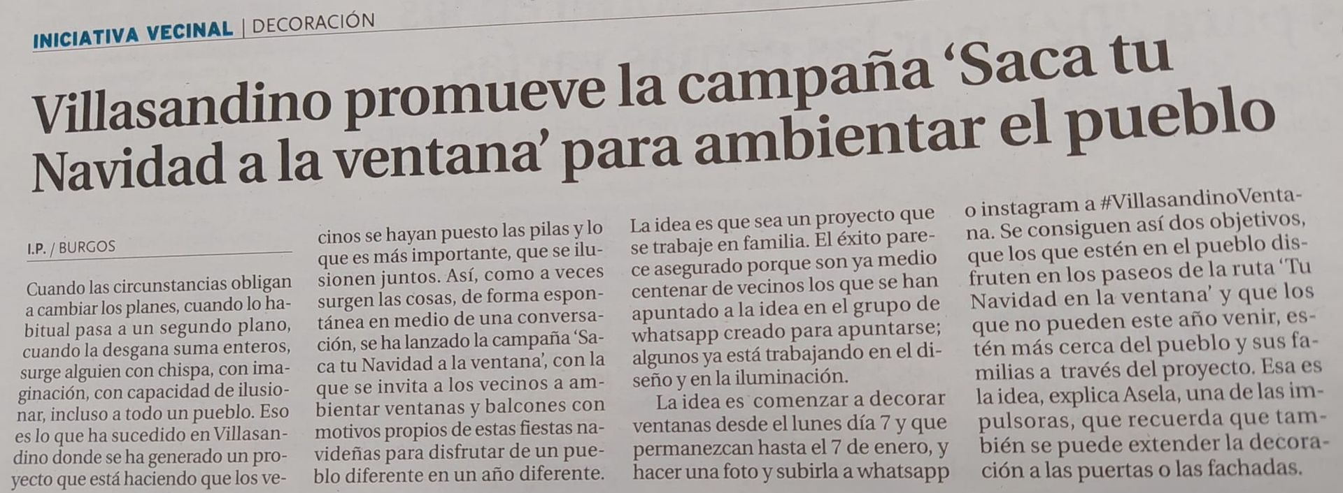 Foto de la mención en El Diario de Burgos